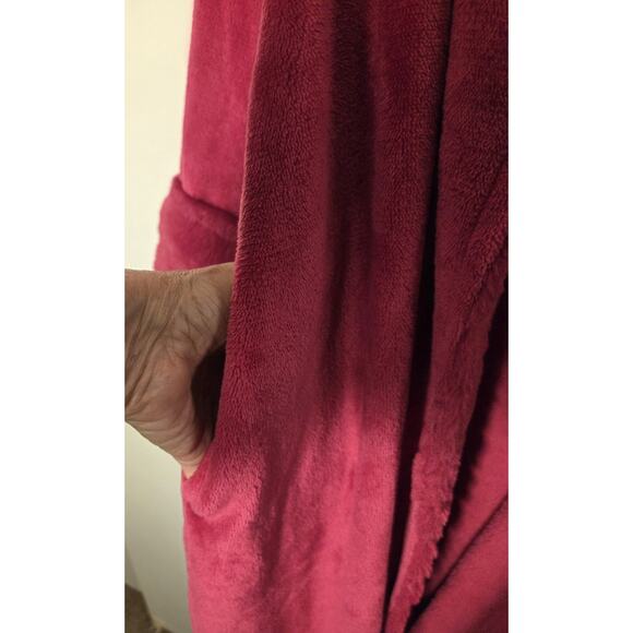 Joyspun Plush Bath Long Robe Womens 3XL Red W Pockets Shawl Collar Tie - Picture 4 of 11